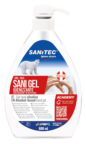 GEL IGIENIZZANTE MANI ALCOLICO 70% PRONTO ALL'USO SANI GEL SANITEC 600 ML USO PROFESSIONALE - Farmacia De Pasquale