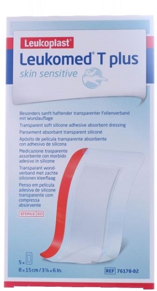 LEUKOMED T PLUS SKIN SENSITIVE MEDICAZIONE POST-OPERATORIA TRASPARENTE IMPERMEABILE CON MASSA ADESIVA AL SILICONE 8X15CM 5 PEZZI - Farmacia De Pasquale