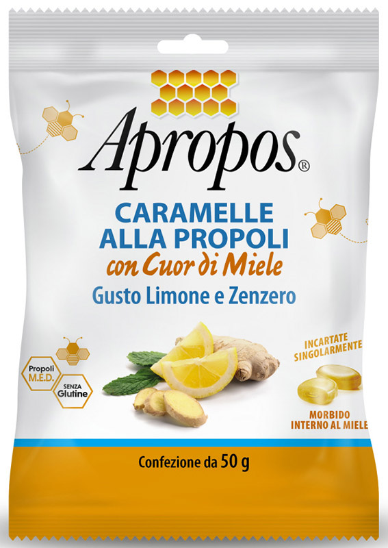 APROPOS CARAMELLE DURE LIMONE/ZENZERO CUOR DI MIELE 50 G - Farmacia De Pasquale