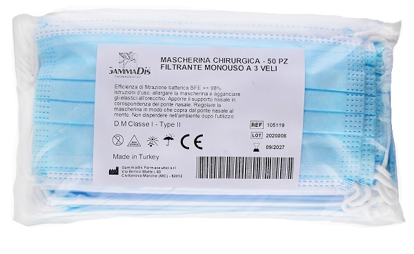 MASCHERINA CHIRURGICA 50 PEZZI GAMMADIS - Farmacia De Pasquale