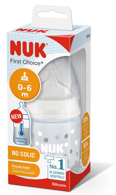 NUK BIBERON FIRST CHOICE+ TEMPERATURE CONTROL IN POLIPROPILENE DA 150 ML TETTARELLA SILICONE 0-6 MESI - Farmacia De Pasquale