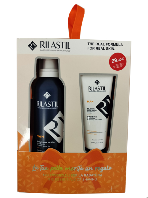 RILASTIL COFANETTO MAN 1 RILASTIL MAN GEL CREMA DOPOBARBA 75 ML + 1 RILASTIL MAN SCHIUMA DA BARBA 200 ML - Farmacia De Pasquale
