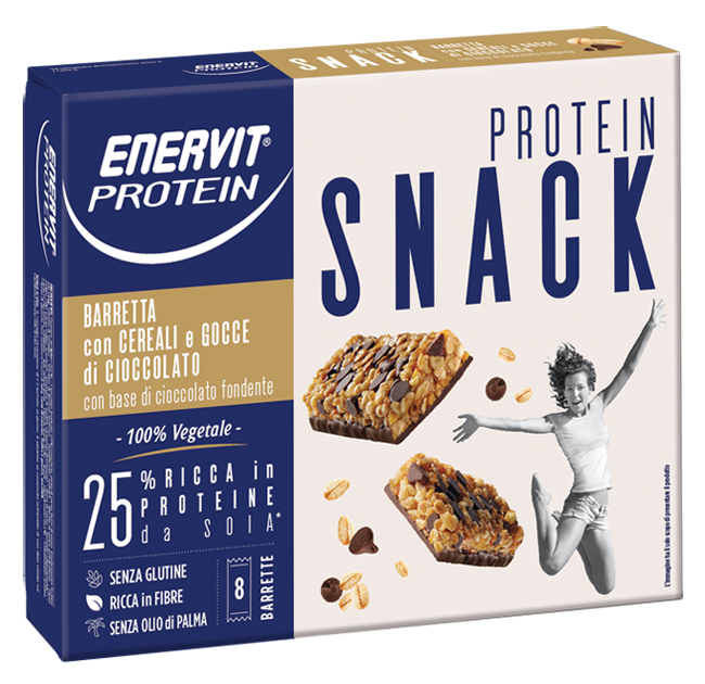 ENERVIT PROTEIN SNACK CEREALI CIOCCOLATO VEGETALE 8 BARRETTE 27 G - Farmacia De Pasquale