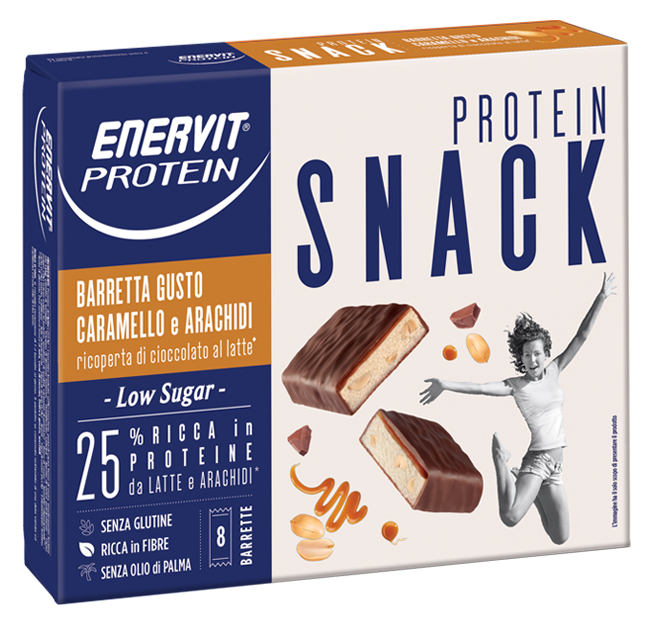 ENERVIT PROTEIN SNACK CARAMELLO ARACHIDI LOW SUGAR 8 BARRETTE 31 G - Farmacia De Pasquale