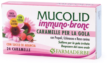 MUCOLID BRONC IMMUNO 24 CARAMELLE GUSTO ARANCIA - Farmacia De Pasquale