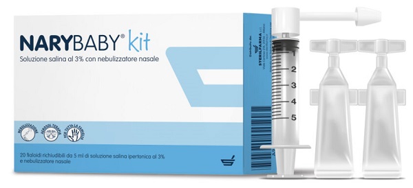 NARY BABY KIT SOLUZIONE SALINA IPERTONICA AL 3% 20 FIALOIDI + NEBULIZZATORE NASALE - Farmacia De Pasquale