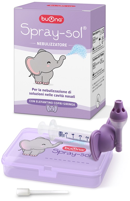 BUONA SPRAY-SOL NEBULIZZATORE SPRAY SOL + AGO CANNULA + SIRINGA LUER LOCK DA 5 ML + ELEFANTINO COPRI-SIRINGA + CONTENITORE - Farmacia De Pasquale