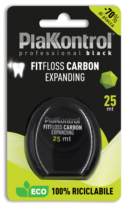 PLAKKONTROL PROFESSIONAL BLACK FITFLOSS CARBON EXPANDING FILO INTERDENTALE 25 METRI FRESH MINT - Farmacia De Pasquale