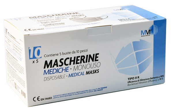 MASCHERINA CHIRURGICA MUNUS MEDICAL TIPO IIR 5 BUSTE DA 10 PEZZI - Farmacia De Pasquale