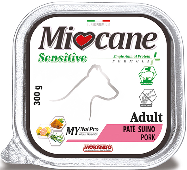 MIOCANE SENSITIVE SINGLE ANIMAL PROTEIN FORMULA ADULT PATE' PROSCIUTTO 300 G - Farmacia De Pasquale