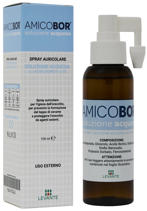 SOLUZIONE ACQUOSA PER IRRIGAZIONE DELL'ORECCHIO AMICOBOR 100 ML - Farmacia De Pasquale