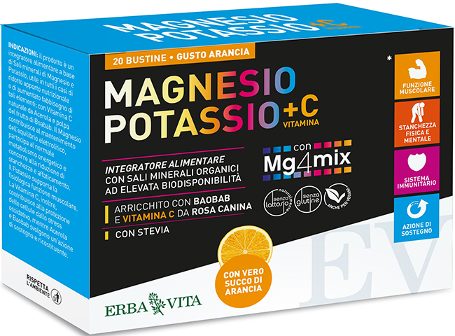 MAGNESIO POTASSIO +C VITAMINA GUSTO ARANCIA 20 BUSTINE DA 3,8 G - Farmacia De Pasquale