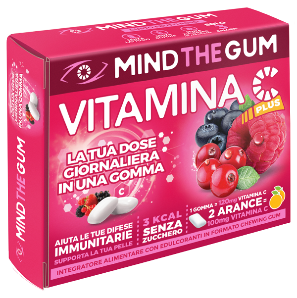 MIND THE GUM VITAMINA C FRUTTI ROSSI 18 GOMME CONFETTATE SENZA ZUCCHERO - Farmacia De Pasquale