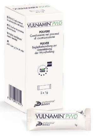 VULNAMIN PWD MEDICAZIONE INTERATTIVA IN POLVERE DI SODIO JALURONATO E AMINOACIDI 2 STICK PACK - Farmacia De Pasquale