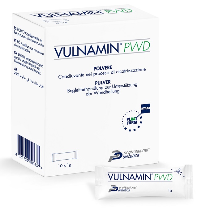 VULNAMIN PWD MEDICAZIONE INTERATTIVA IN POLVERE DI SODIO JALURONATO E AMINOACIDI 10 STICK PACK - Farmacia De Pasquale