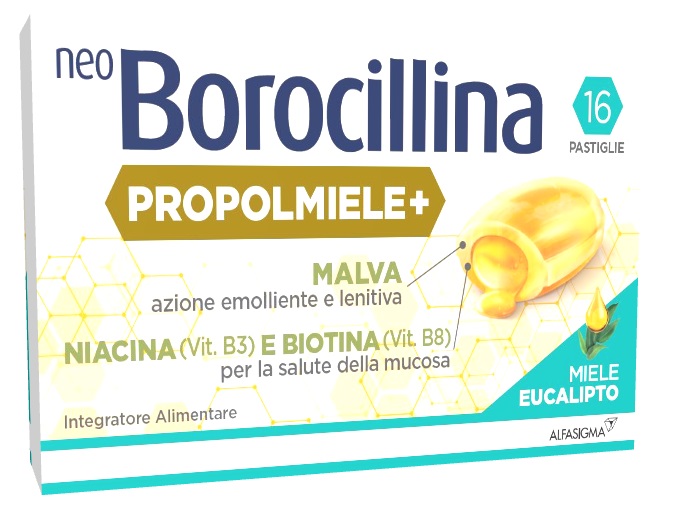 NEOBOROCILLINA PROPOLMIELE+ MIELE/EUCALIPTO 16 PASTIGLIE DA 3,4 G - Farmacia De Pasquale