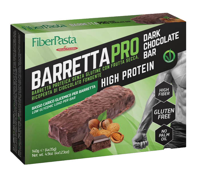 FIBERPASTA BARRETTA PROT DARK CHOCOLATE 4X35 G - Farmacia De Pasquale