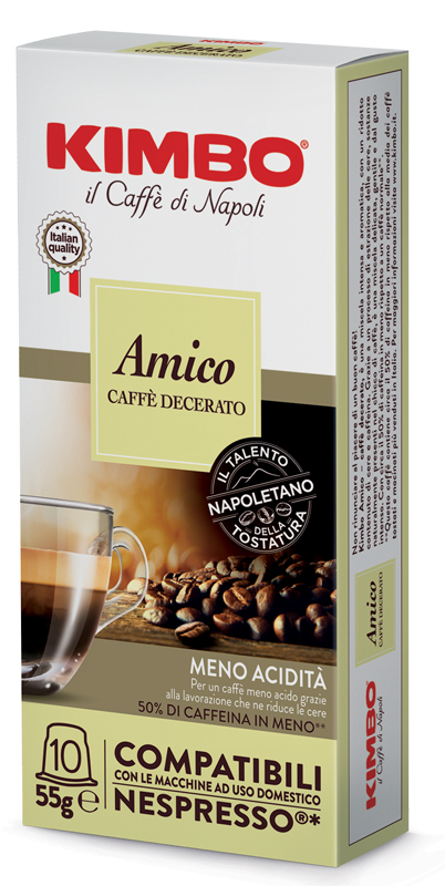 KIMBO AMICO CAFFE' TORREFATTO DECERATO E MACERATO 10 CAPSULE COMPATIBILI NESPRESSO 5,5 G - Farmacia De Pasquale