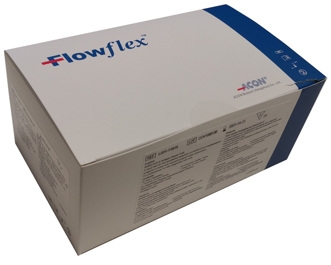 TEST ANTIGENICO RAPIDO COVID-19 FLOWFLEX DETERMINAZIONE QUALITATIVA ANTIGENI SARS-COV-2 IN TAMPONI NASOFARINGEI MEDIANTE IMMUNOCROMATOGRAFIA 25 PEZZI USO PROFESSIONALE - Farmacia De Pasquale