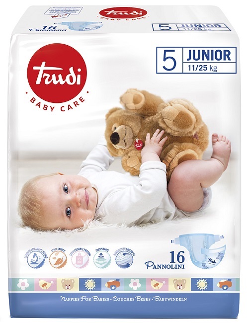 TRUDI BABY CARE PANNOLINO BAMBINI JUNIOR 11/25 KG 16 PEZZI - Farmacia De Pasquale