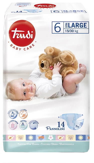 TRUDI BABY CARE PANNOLINO BAMBINI EXTRALARGE 15/30 KG 14 PEZZI - Farmacia De Pasquale