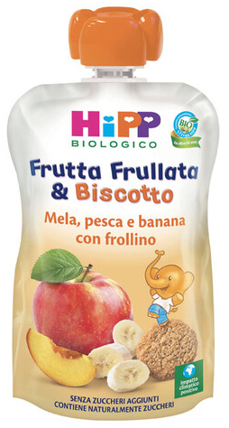 HIPP BIO FRUTTA FRULLATA &BISCOTTO MELA PESCA BANANA FROLLINO 90 G - Farmacia De Pasquale