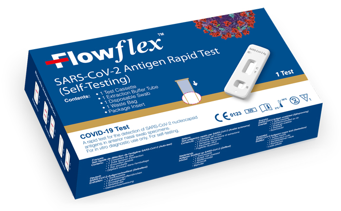 TEST ANTIGENICO RAPIDO COVID-19 FLOWFLEX AUTODIAGNOSTICO DETERMINAZIONE QUALITATIVA ANTIGENI SARS-COV-2 IN TAMPONI NASALI MEDIANTE IMMUNOCROMATOGRAFIA PROVETTA CON ALLUMINIO - Farmacia De Pasquale