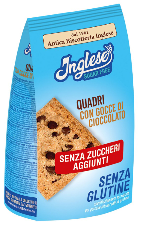 INGLESE BISCOTTI QUADRI CON GOCCE DI CIOCCOLATO SENZA ZUCCHERI AGGIUNTI 300 G - Farmacia De Pasquale