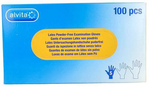 GUANTI DA ISPEZIONE ALVITA IN LATTICE SENZA TALCO S 100 PEZZI - Farmacia De Pasquale