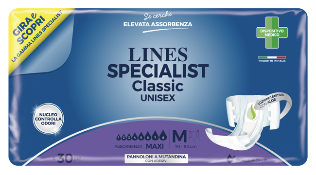 PANNOLONE A MUTANDINA LINES SPECIALIST CLASSIC MAXI MISURA MEDIA 30 PEZZI - Farmacia De Pasquale