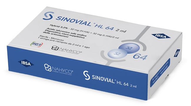 SIRINGA INTRA-ARTICOLARE SINOVIAL HL 64 ACIDO IALURONICO SALE SODICO 3,2% 32MG H-HA + 32MG H-LA/2ML 2 ML - Farmacia De Pasquale
