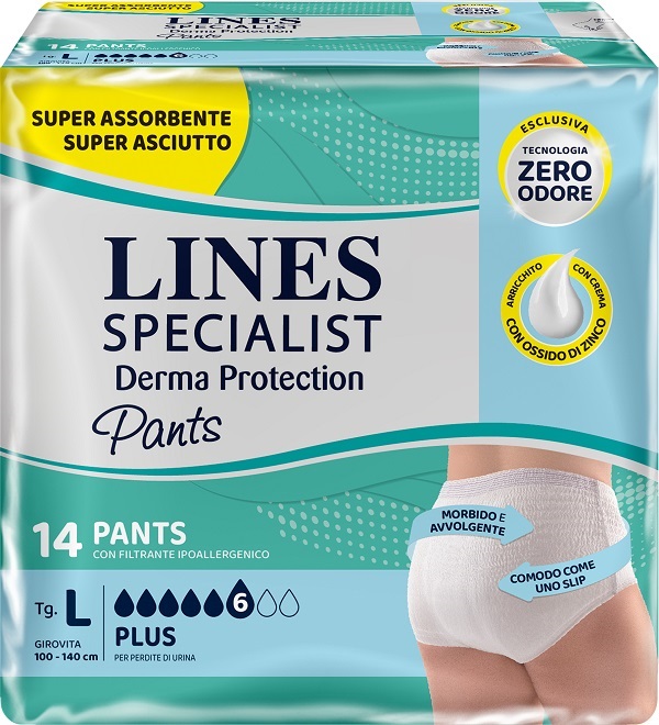 PANNOLONE PER INCONTINENZA LINES SPECIALIST DERMA PANTS PLUS L 14 PEZZI - Farmacia De Pasquale