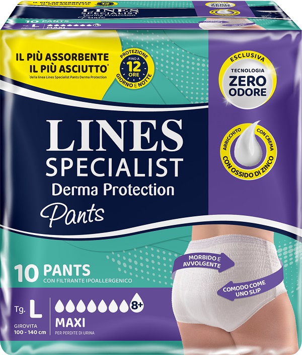 PANNOLONE PER INCONTINENZA LINES SPECIALIST DERMA PANTS MAXI L 10 PEZZI - Farmacia De Pasquale
