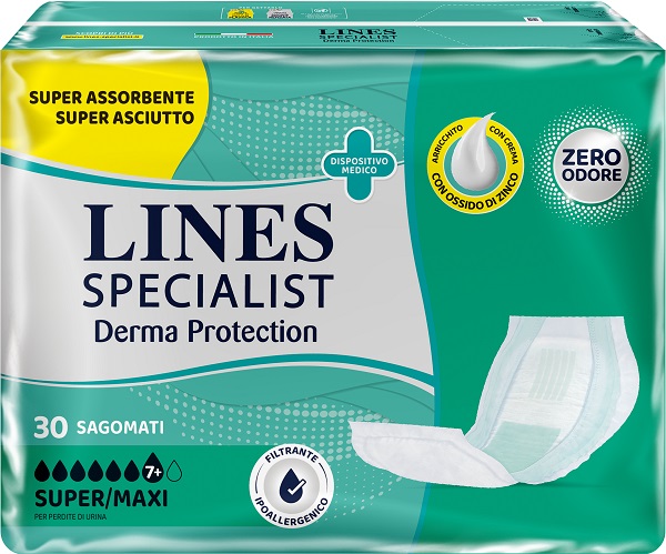 PANNOLONE PER INCONTINENZA LINES SPECIALIST DERMA SAGOMATO SUPER+ 30 PEZZI - Farmacia De Pasquale