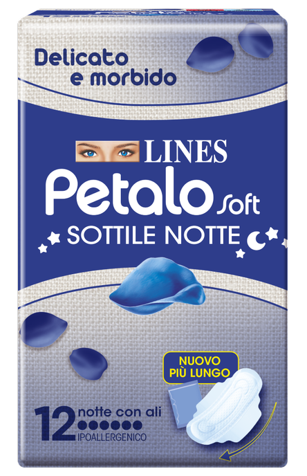 LINES PETALO SOFT SOTTILE NOTTE CON ALI IPOALLERGENICO 12 PEZZI - Farmacia De Pasquale