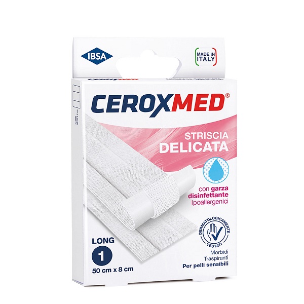 STRISCIA DELICATA CEROXMED CON GARZA DISINFETTANTE IPOALLERGENICA PER PELLI SENSIBILI 50X8CM 1 PEZZO - Farmacia De Pasquale