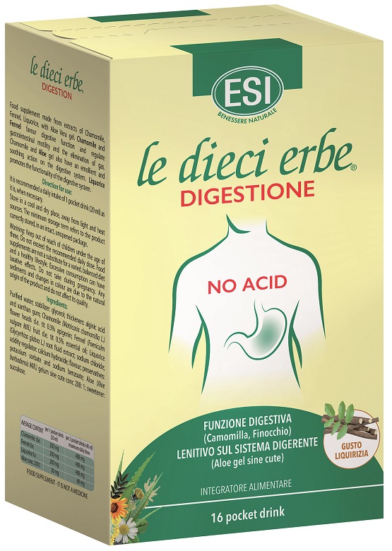 ESI LE DIECI ERBE DIGESTIONE NO ACID 16 POCKET DRINK GUSTO LIQUIRIZIA 20 ML - Farmacia De Pasquale