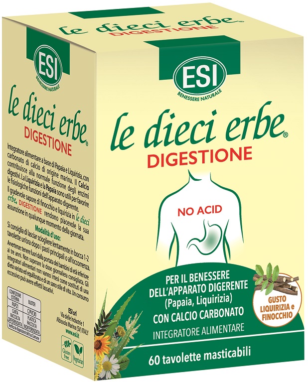 ESI LE DIECI ERBE DIGESTIONE NO ACID 60 TAVOLETTE MASTICABILI - Farmacia De Pasquale