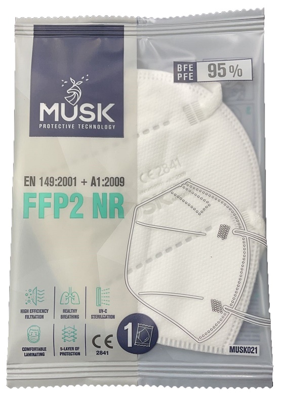 MUSK MASCHERINA FFP2 MUSK021 WHITE 1 PEZZO - Farmacia De Pasquale