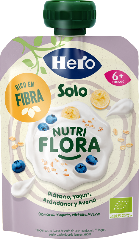 HERO BABY SOLO POUCH NUTRIFLORA YOGURT BANANA AVENA MIRTILLI 100 G - Farmacia De Pasquale