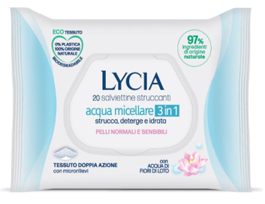 LYCIA SALVIETTINE STRUCCANTI ACQUA MICELLARE 3 IN 1 20 PEZZI - Farmacia De Pasquale