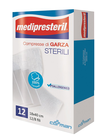 GARZA COMPRESSA MEDIPRESTERIL 12/8 FU 18X40CM 12 PEZZI - Farmacia De Pasquale