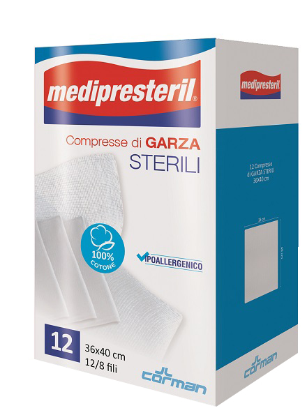 GARZA COMPRESSA MEDIPRESTERIL 12/8 FU 36X40CM 12 PEZZI - Farmacia De Pasquale