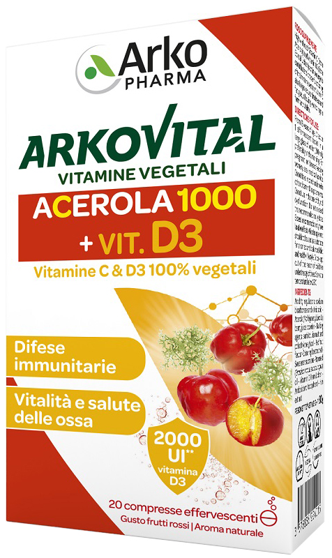 ARKOVITAL VITAMINE C+D3 20 COMPRESSE EFFERVESCENTI GUSTO FRUTTI ROSSI - Farmacia De Pasquale