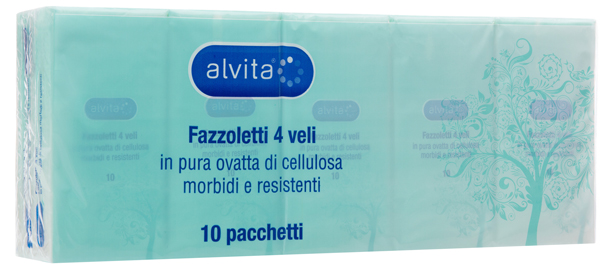 ALVITA FAZZOLETTI 4 VELI PURA OVATTA DI CELLULOSA 10 PACCHETTI - Farmacia De Pasquale
