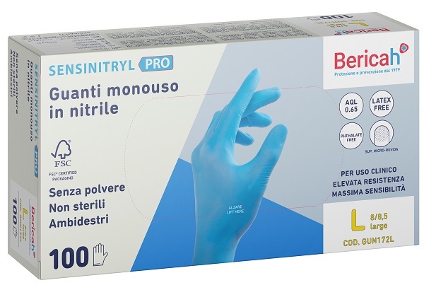 GUANTO MONOUSO SENSINITRYL PRO IN NITRILE LARGE 100 PEZZI - Farmacia De Pasquale