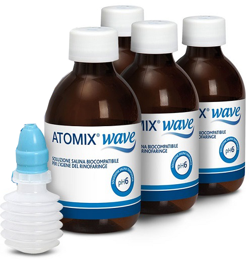 ATOMIX WAVE DISPOSITIVO PER IGIENE RINOFARINGEA ATOMIX SOLUZIONE SALINA 4 FLACONI DA 250 ML - Farmacia De Pasquale