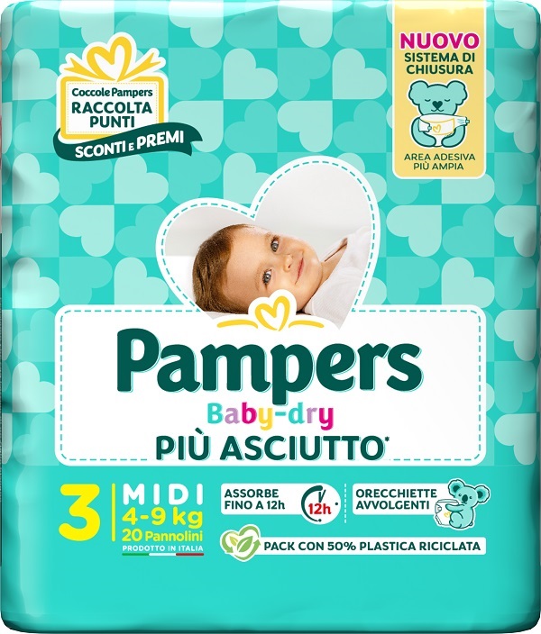 PAMPERS BABY DRY PANNOLINO DOWNCOUNT MIDI 20 PEZZI - Farmacia De Pasquale