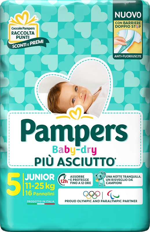 PAMPERS BABY DRY PANNOLINO DOWNCOUNT JUNIOR 16 PEZZI - Farmacia De Pasquale