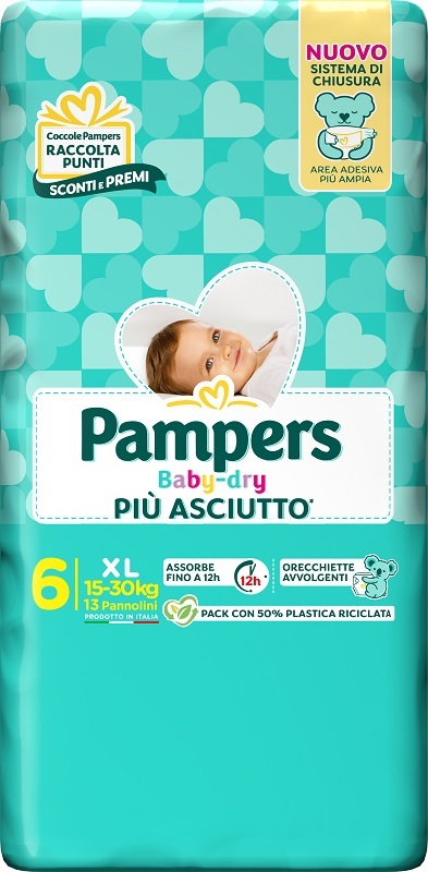 PAMPERS BABY DRY PANNOLINO DOWNCOUNT XL 13 PEZZI - Farmacia De Pasquale